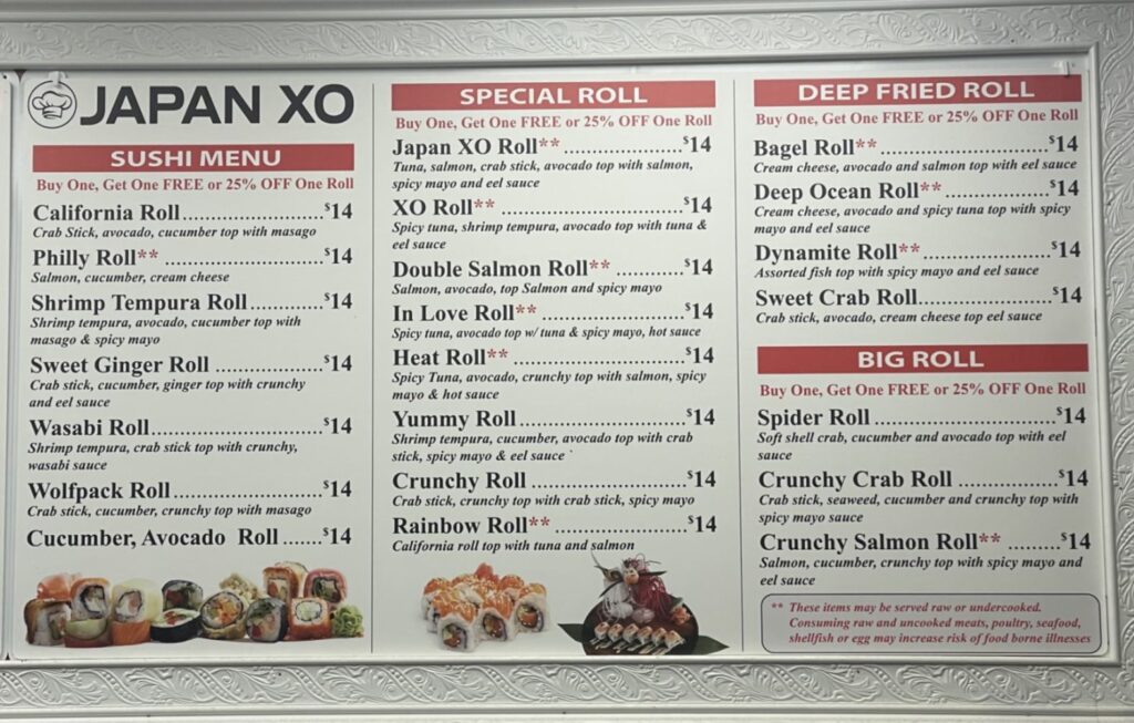 Japan XO Menu 1